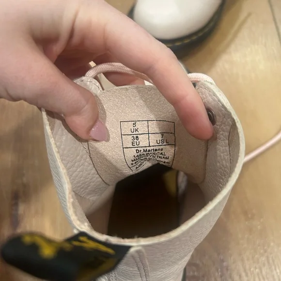 Dr. Martens Pink Combat Boots with Iridescent Hardware - Picture 7 of 8